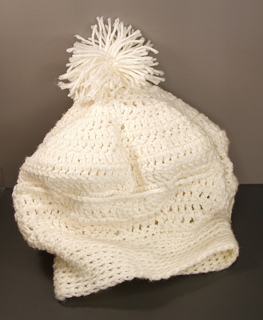 Handmade White Crochet Beanie Oversized Fit Soft Drape Cozy Winter Hat